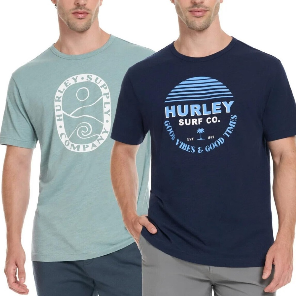 NWT Hurley 2Pk Men's Graphic T-Shirts - Blue and Green - Small‎